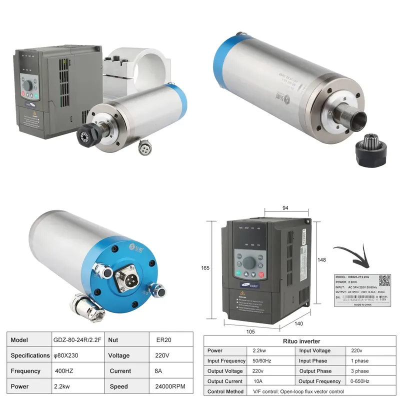 2026Chiny*Fabryka* ER20 2.2kW  – 2.2Kw Water Cooled Spindle Kit Vfd recenzja i cena
